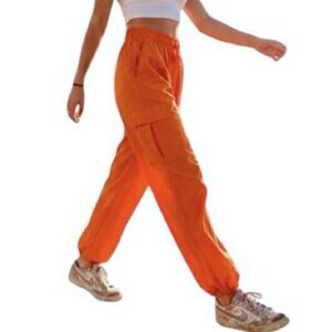 🍊Tangerine Y2K Flowy Drawstring Cargo Joggers, Size Medium